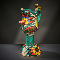 Ardmore Ceramic Studio; Stemmed milk jug with animal and flowers