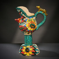 Ardmore Ceramic Studio; Stemmed milk jug with animal and flowers