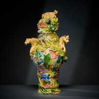 Ardmore Ceramic Studio; Leopard and monkey urn