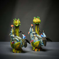 Ardmore Ceramic Studio; Pair of warthog candlesticks