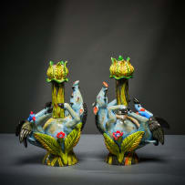 Ardmore Ceramic Studio; Pair of warthog candlesticks