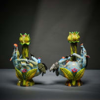 Ardmore Ceramic Studio; Pair of warthog candlesticks