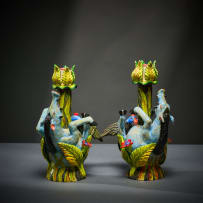 Ardmore Ceramic Studio; Pair of warthog candlesticks