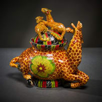 Ardmore Ceramic Studio; Giraffe and leopard sugar bowl