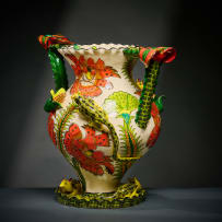 Ardmore Ceramic Studio; Wild cat, flower and corn vase with handles