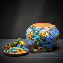 Ardmore Ceramic Studio; Bird and flower lidded vessel