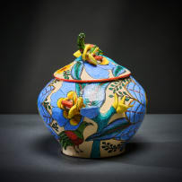 Ardmore Ceramic Studio; Bird and flower lidded vessel