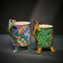 Ardmore Ceramic Studio; Pair of zebra and giraffe mugs