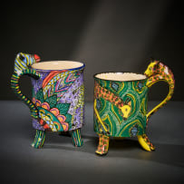 Ardmore Ceramic Studio; Pair of zebra and giraffe mugs