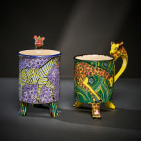 Ardmore Ceramic Studio; Pair of zebra and giraffe mugs