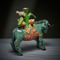 Ardmore Ceramic Studio; Wildebeest and bird candle holder