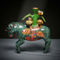 Ardmore Ceramic Studio; Wildebeest and bird candle holder