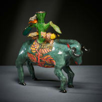 Ardmore Ceramic Studio; Wildebeest and bird candle holder