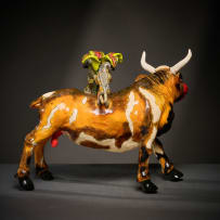 Ardmore Ceramic Studio; Cow and monkey candle holder