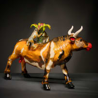 Ardmore Ceramic Studio; Cow and monkey candle holder