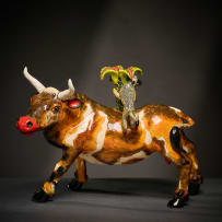 Ardmore Ceramic Studio; Cow and monkey candle holder