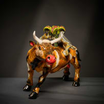 Ardmore Ceramic Studio; Cow and monkey candle holder