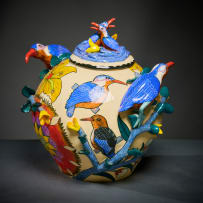 Ardmore Ceramic Studio; King fisher lidded vessel