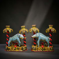 Ardmore Ceramic Studio; Pair of warthog candle holders