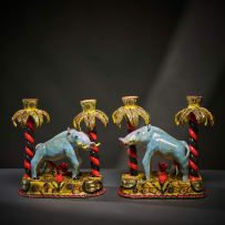 Ardmore Ceramic Studio; Pair of warthog candle holders