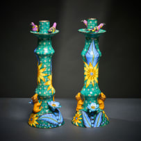 Ardmore Ceramic Studio; Lion and bird candlesticks