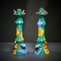 Ardmore Ceramic Studio; Lion and bird candlesticks