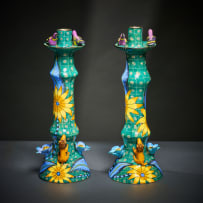 Ardmore Ceramic Studio; Lion and bird candlesticks