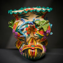 Ardmore Ceramic Studio; Flower and cricket three-lobed vase