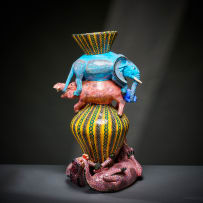 Ardmore Ceramic Studio; Yellow patterned animal vase