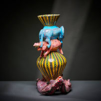 Ardmore Ceramic Studio; Yellow patterned animal vase