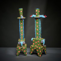 Ardmore Ceramic Studio; Pair of elephant and rhino candlesticks