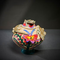 Ardmore Ceramic Studio; Baby crocodile lidded vessel