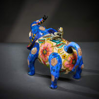 Ardmore Ceramic Studio; Blue elephant and monkey teapot