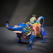 Ardmore Ceramic Studio; Blue elephant and monkey teapot