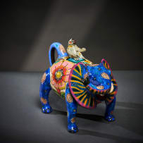 Ardmore Ceramic Studio; Blue elephant and monkey teapot