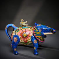 Ardmore Ceramic Studio; Blue elephant and monkey teapot