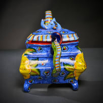 Ardmore Ceramic Studio; Blue elephant and yellow flower teapot