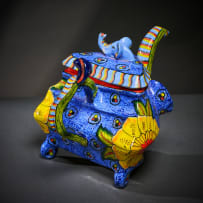 Ardmore Ceramic Studio; Blue elephant and yellow flower teapot