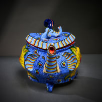 Ardmore Ceramic Studio; Blue elephant and yellow flower teapot