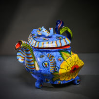 Ardmore Ceramic Studio; Blue elephant and yellow flower teapot