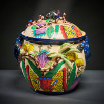 Ardmore Ceramic Studio; Flower and guineafowl lidded vessel