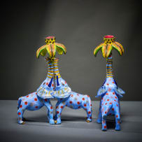 Ardmore Ceramic Studio; Pair of blue elephant candlesticks