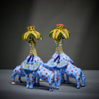 Ardmore Ceramic Studio; Pair of blue elephant candlesticks