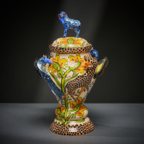Ardmore Ceramic Studio; Giraffe and flower lidded vessel