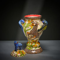 Ardmore Ceramic Studio; Giraffe and flower lidded vessel