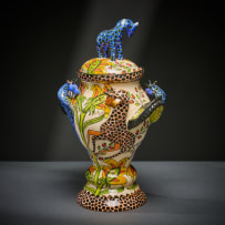 Ardmore Ceramic Studio; Giraffe and flower lidded vessel