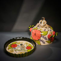 Ardmore Ceramic Studio; Monkey cloche and dish