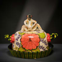 Ardmore Ceramic Studio; Monkey cloche and dish