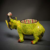 Ardmore Ceramic Studio; Rhino and monkey egg cup
