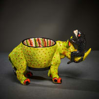 Ardmore Ceramic Studio; Rhino and monkey egg cup